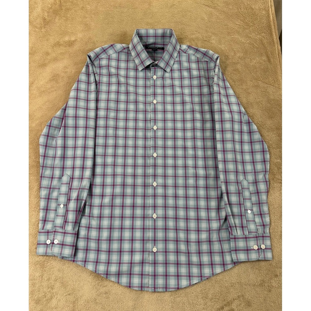 Mizzen + Main Leeward Button Up Shirt Men M Blue Purple Long Sleeve Stretch EUC